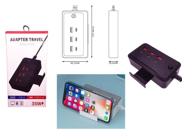 &u++ CARGADOR CELULAR ZAPATILLA 35W TC X 3 + USB X 3